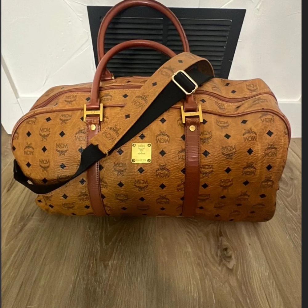 Unisex  MCM Brown Duffel Bag with Iconic Monogram